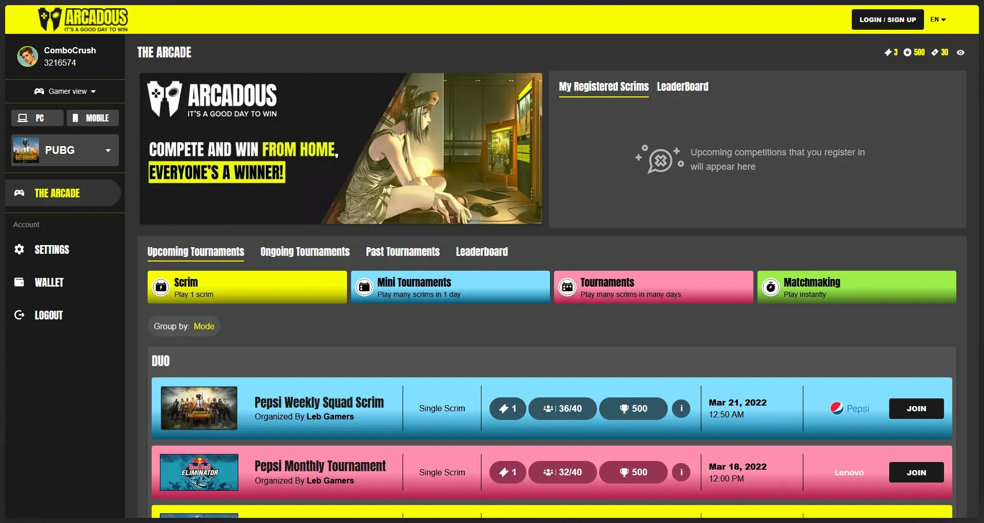A modern, responsive website for Arcadous, a company specializing in e-sports and gaming events.